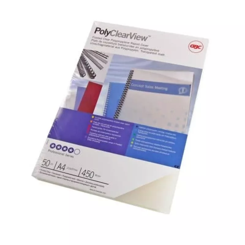 GBC Binding Cover Poly Clear View A4 300 Micron Frosted, A4, Polyvinyl chloride (PVC), Transparent, Matt, 0.3 mm, 100 pc(s)