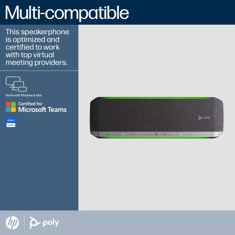 HP Poly Sync 60 Microsoft Teams Certified Speakerphone, Silver, RoHS, Federal Communications Commission (FCC), CE, 37 mm, 116 mm, 394 mm, 1 kg