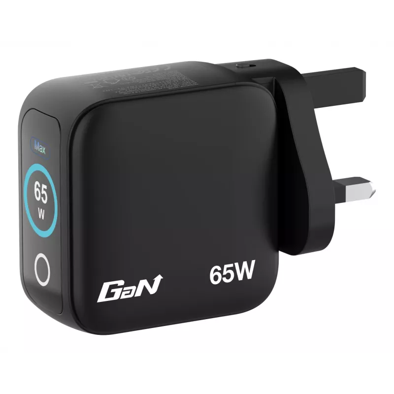 Verbatim Mini GaN Charger 65W with Display, Indoor, AC, 20 V, Black