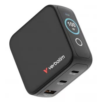 Verbatim Mini GaN Charger 100W with Display, Indoor, AC, 20 V, Black