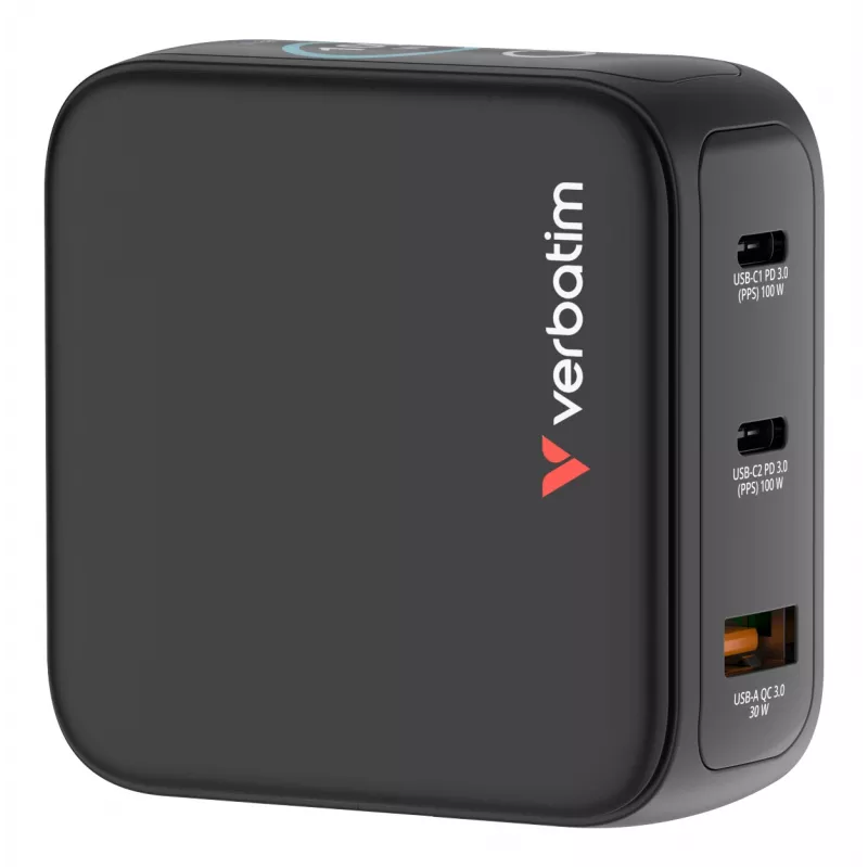Verbatim Mini GaN Charger 100W with Display, Indoor, AC, 20 V, Black
