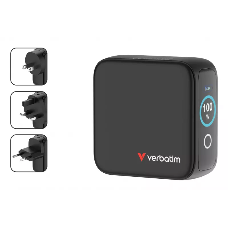 Verbatim Mini GaN Charger 100W with Display, Indoor, AC, 20 V, Black
