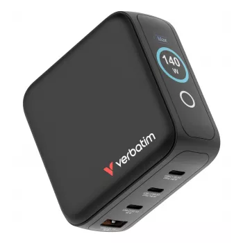Verbatim Mini GaN Charger 140W with Display, Indoor, AC, 28 V, Black