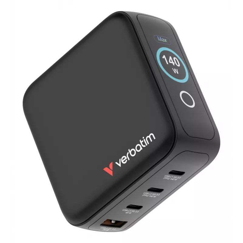 Verbatim Mini GaN Charger 140W with Display, Indoor, AC, 28 V, Black