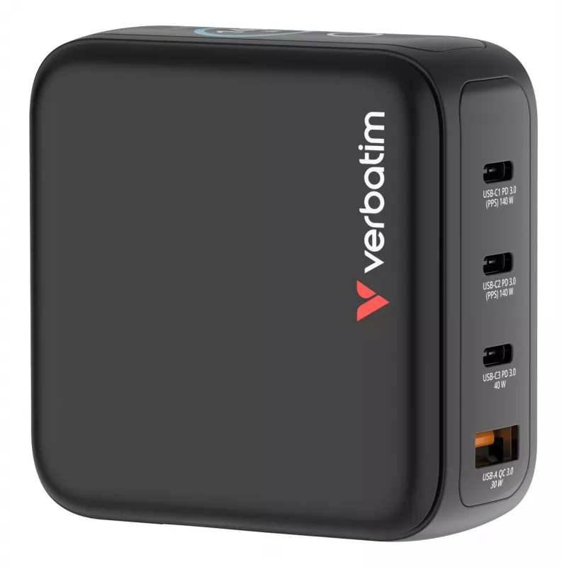 Verbatim Mini GaN Charger 140W with Display, Indoor, AC, 28 V, Black
