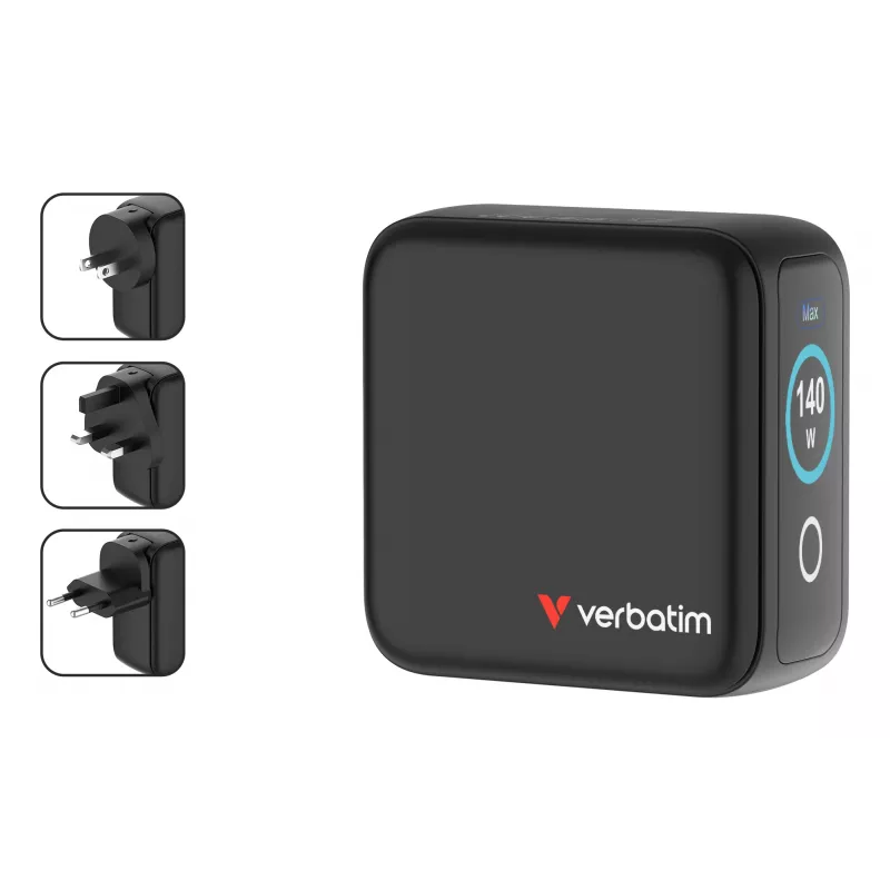 Verbatim Mini GaN Charger 140W with Display, Indoor, AC, 28 V, Black