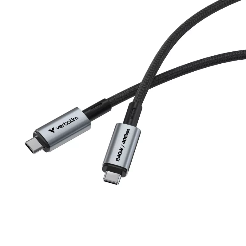 Verbatim Sync & Charge USB C to USB C 240W 40 Gbps 120 cm, 1.2 m, USB C, USB C, USB4 Gen 2x2, 40 Gbit/s, Black