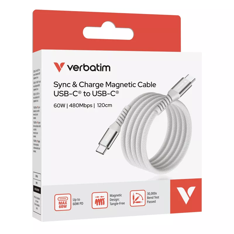 Verbatim Sync & Charge Magnetic Cable - 60W USB-C to USB-C 120 cm Grey
