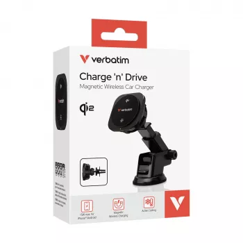 Verbatim Charge 'n' Drive Qi2 Magnetic Wireless Car Charger, Auto, USB, Wireless charging, 1 m, Black