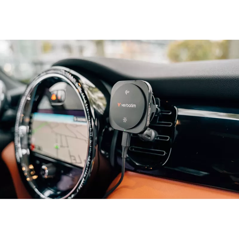Verbatim Charge 'n' Drive Qi2 Magnetic Wireless Car Charger, Auto, USB, Wireless charging, 1 m, Black