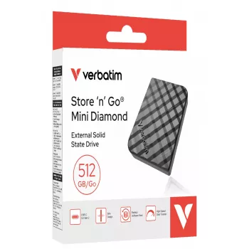 Verbatim Store 'n' Go Mini Diamond USB-C 512GB Black, 512 GB, M.2, USB Type-C, 3.2 Gen 2 (3.1 Gen 2), 1000 MB/s, Black