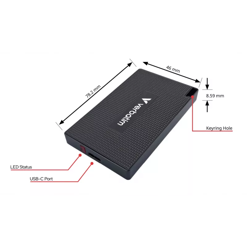 Verbatim Metal Mini SSD USB-C 3.Gen 2 512 GB, 512 GB, USB Type-C, USB 3.2 Gen 2x2, 2000 MB/s, 10 Gbit/s, Grey
