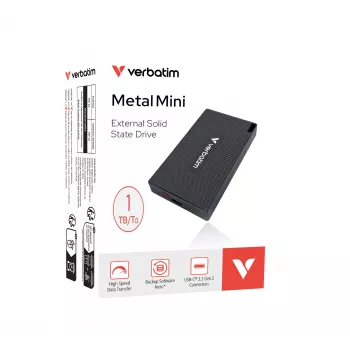 Verbatim Metal Mini SSD USB-C 3.2 Gen 2 1 TB, 1 TB, USB Type-C, USB 3.2 Gen 2x2, 2000 MB/s, 10 Gbit/s, Grey
