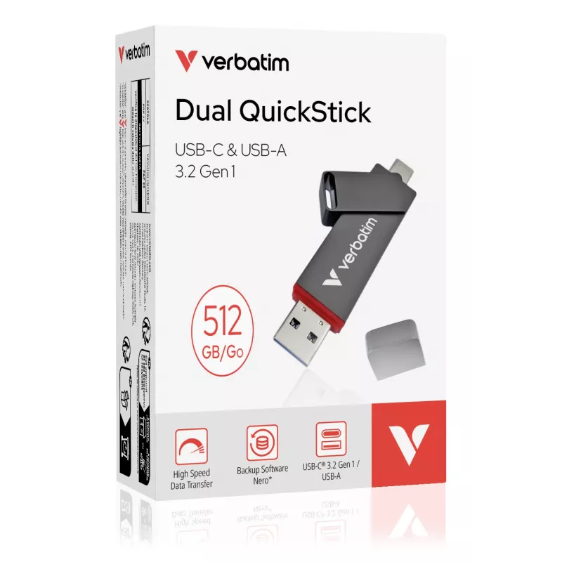 Verbatim Dual QuickStick USB flash drive 512 GB USB Type-A / USB Type-C 3.2 Gen 1 (3.1 Gen 1) Grey