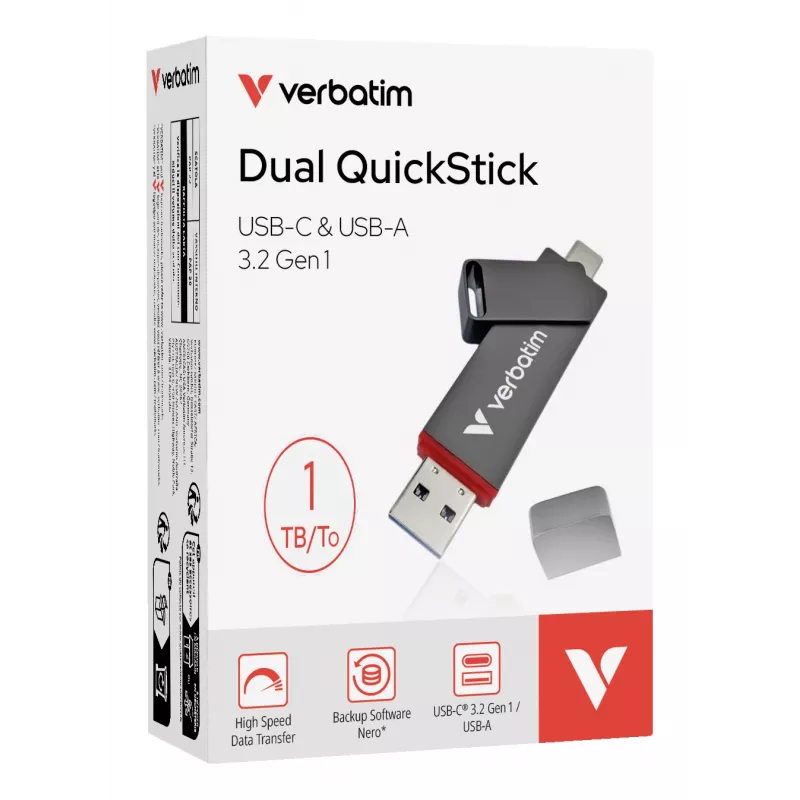 Verbatim Dual QuickStick USB flash drive 1 TB USB Type-A / USB Type-C 3.2 Gen 1 (3.1 Gen 1) Grey