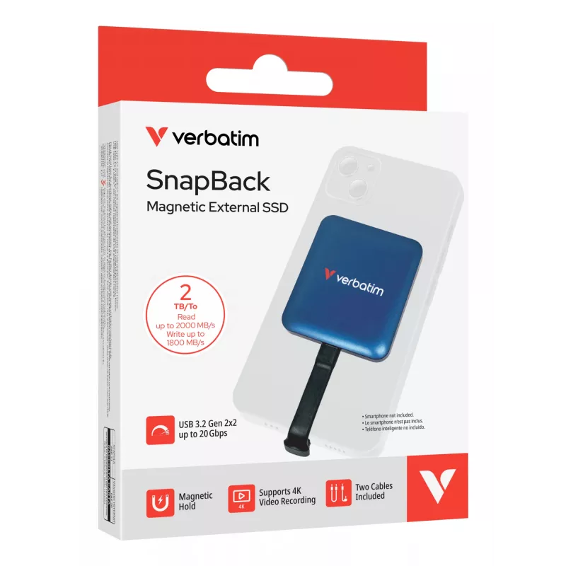 Verbatim SnapBack SSD 2TB Blue Metallic, 2 TB, USB Type-C, USB 3.2 Gen 2x2, 2000 MB/s, 20 Gbit/s, Blue