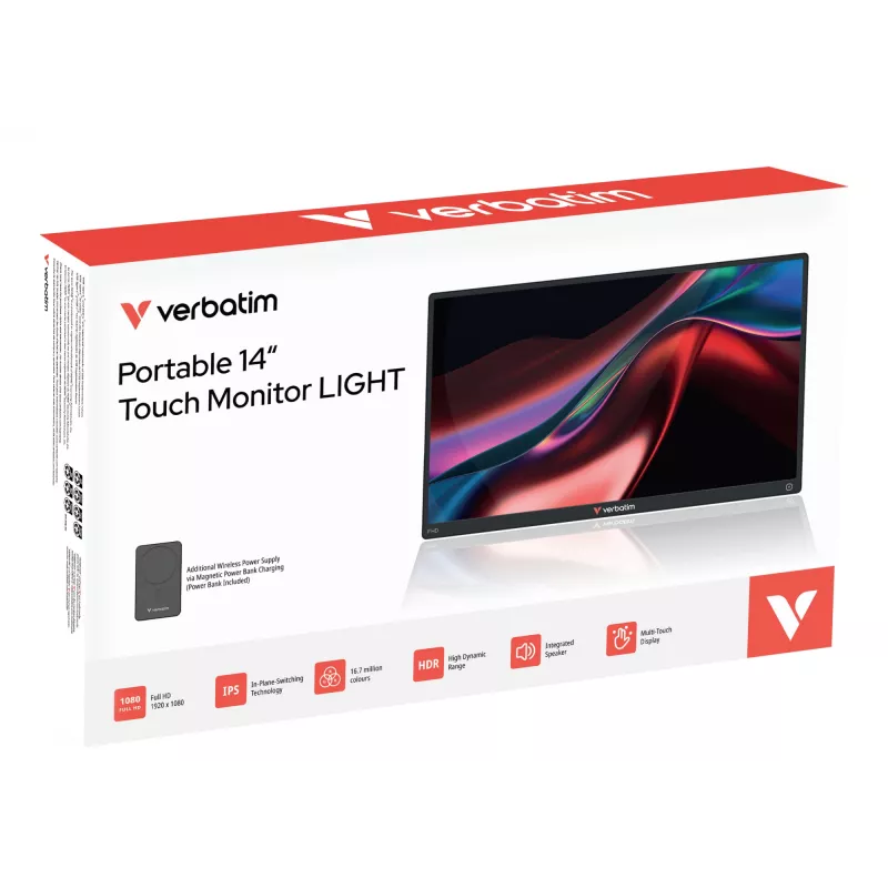 Verbatim Portable Touchscreen Monitor Light 14 inch Full HD 1080p & Wireless Power Supply