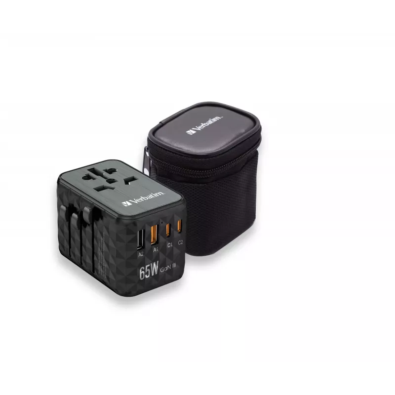 Verbatim UTA-05 65W GaN III Universal Travel Adapter with 2 x USB-C PD & QC 4+ & 2 x USB-A ports