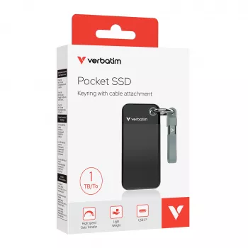 Verbatim Pocket SSD USB 3.2 Gen 2 1TB Black/Grey, 1 TB, USB Type-C, 3.2 Gen 2 (3.1 Gen 2), 1000 MB/s, 10 Gbit/s, Black, Grey