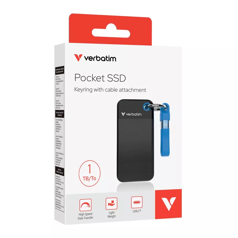 Verbatim Pocket SSD USB 3.2 Gen 2 1TB Black/Blue, 1 TB, USB Type-C, 3.2 Gen 2 (3.1 Gen 2), 1000 MB/s, 10 Gbit/s, Black, Blue