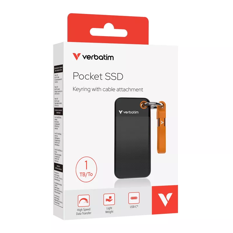 Verbatim Pocket SSD USB 3.2 Gen 2 1TB Black/Orange, 1 TB, USB Type-C, 3.2 Gen 2 (3.1 Gen 2), 1000 MB/s, 10 Gbit/s, Black, Orange