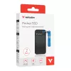 Verbatim Pocket SSD USB 3.2 Gen 2 2TB Black/Blue, 2 TB, USB Type-C, 3.2 Gen 2 (3.1 Gen 2), 1000 MB/s, 10 Gbit/s, Black, Blue