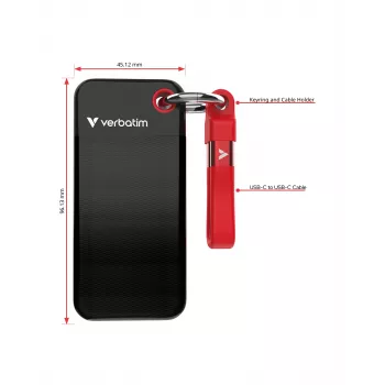 Verbatim Pocket SSD USB 3.2 Gen 2 2TB Black/Red, 2 TB, USB Type-C, 3.2 Gen 2 (3.1 Gen 2), 1000 MB/s, 10 Gbit/s, Black, Red