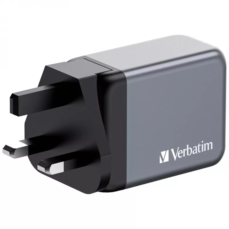 Verbatim GNC-65 GaN Charger 65W with 2 x USB-C PD 65W / 1 x USB-A QC 3.0 (EU/UK/US)