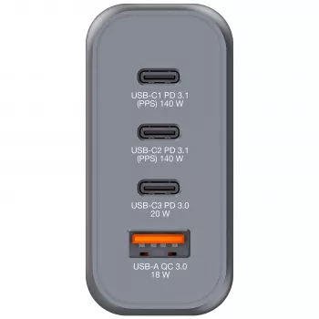Verbatim GNC-140 GaN Charger 140W with 2 x USB-C PD 140W / 1 x USB-C PD 20W / 1 x USB-A QC 3.0 (EU/UK/US)