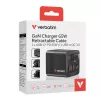 Verbatim GaN Charger 65W 2 Port retractable cable display US plugs with EU and UK adaptors