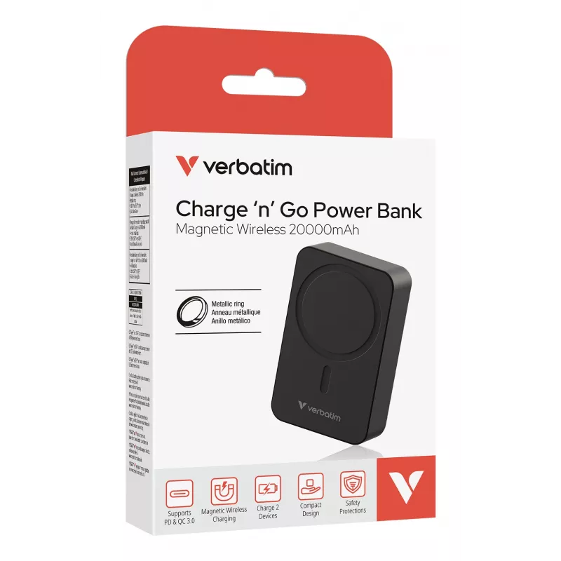 Verbatim Charge 'n' Go Essentials Power Bank Magnetic Wireless 20000 mAh Black