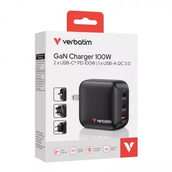 Verbatim GaN Charger 100W Universal Black AC Fast charging Indoor