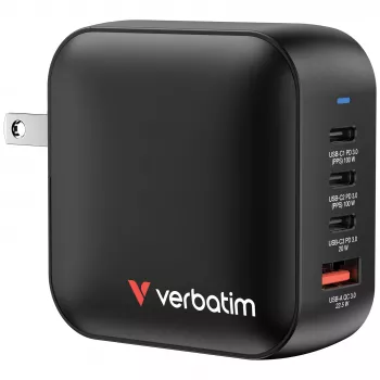 Verbatim Mini GaN Charger 100W 4 Port US plug with EU and UK adaptors