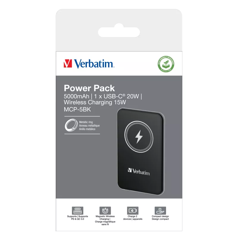 Power bank VERBATIM Charge AnA Go 5000mAh magnetic wireless, black