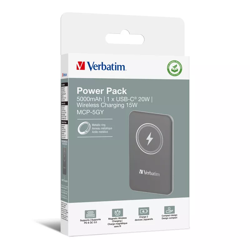 Verbatim Charge 'n' Go Magnetic Wireless Power Bank 5000mAh Grey