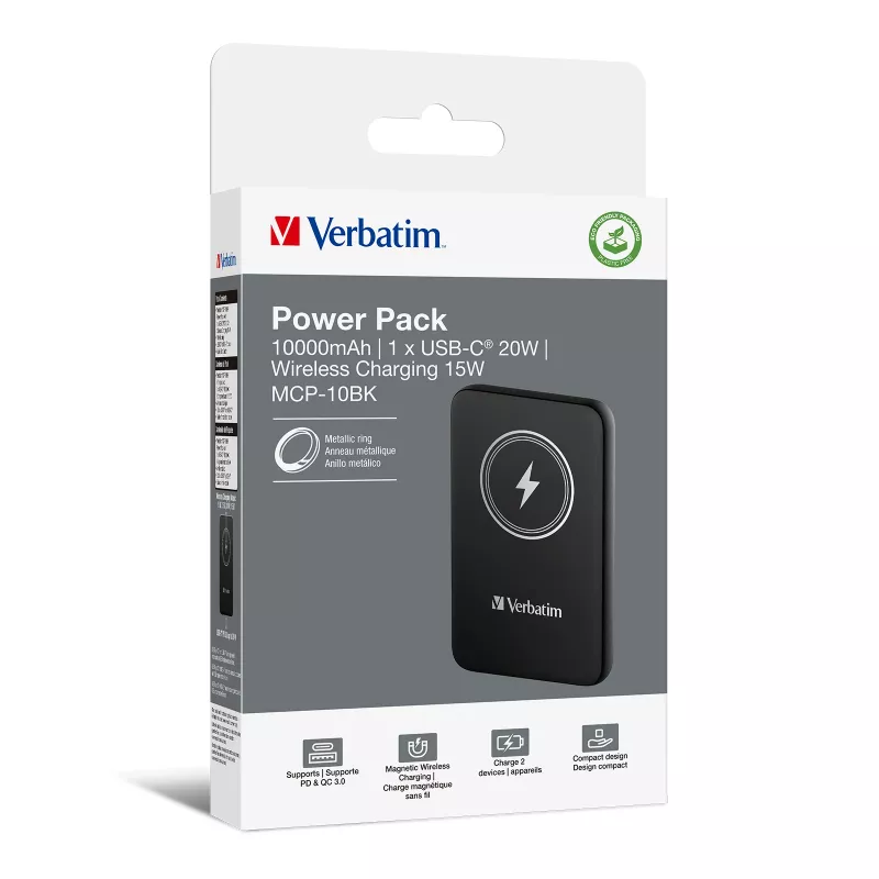 Verbatim Charge 'n' Go Magnetic Wireless Power Bank 10000mAh Black