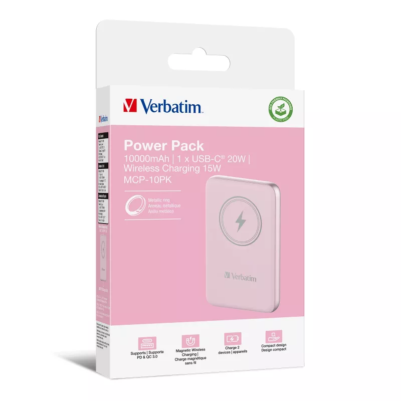 Verbatim Charge 'n' Go Magnetic Wireless Power Bank 10000mAh Pink