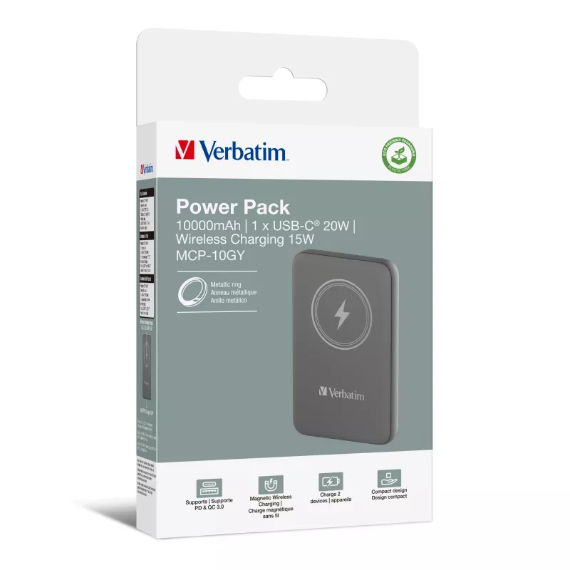 Verbatim Charge 'n' Go Magnetic Wireless Power Bank 10000mAh Grey