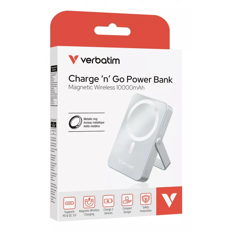 Verbatim Charge 'n' Go Magnetic Wireless Power Bank with stand - 10000 mAh Blue