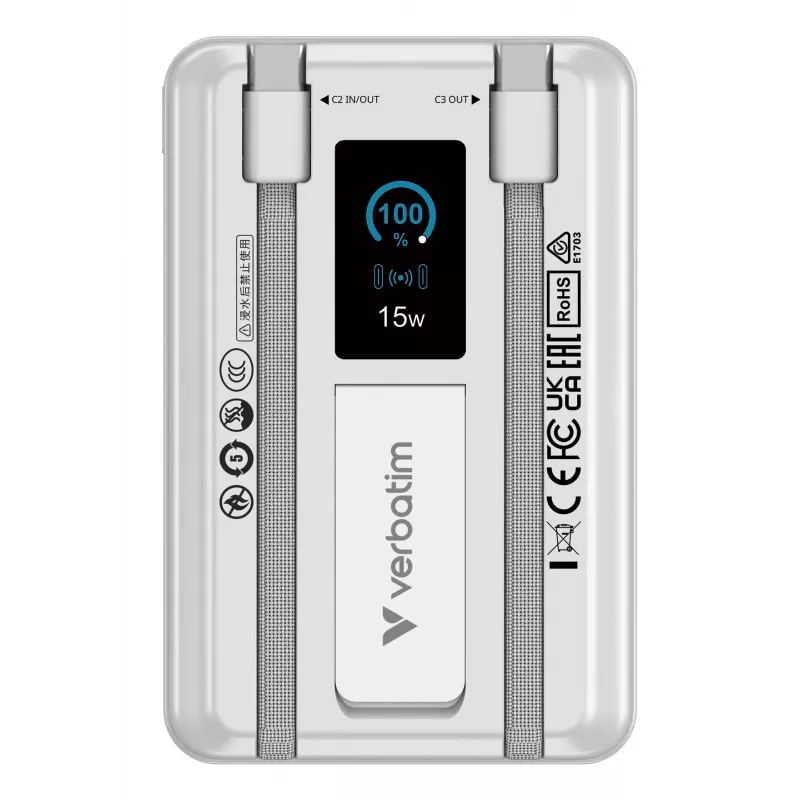 Verbatim Charge'n'Go 2C & Display Power Bank 10000 mAh Silver