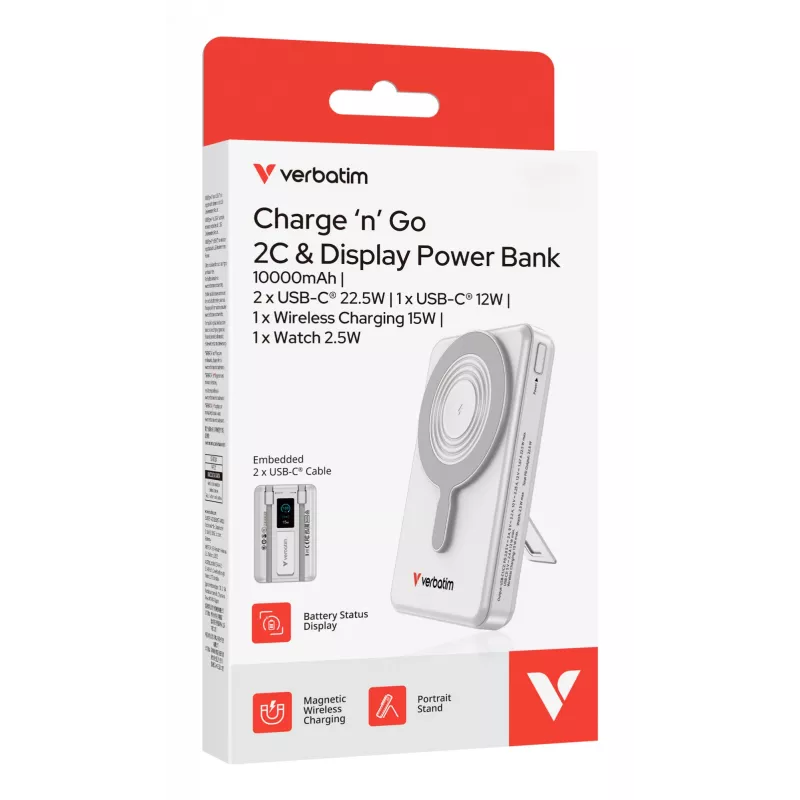 Verbatim Charge'n'Go 2C & Display Power Bank 10000 mAh Silver