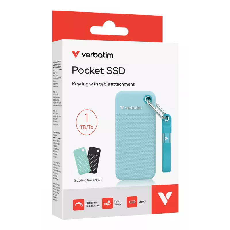 Verbatim Pocket SSD USB 3.2 Gen 2 1TB Polar Blue incl. two rubber sleeves