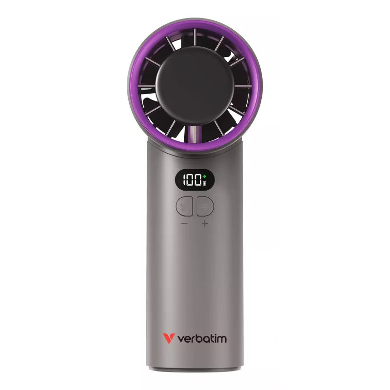 Verbatim Cool’n’Go IceTouch Handheld Fan Grey/Purple, Grey, Purple, 1 fan(s), Handheld fan, 1 pc(s), 8 W, Lithium-Ion (Li-Ion)
