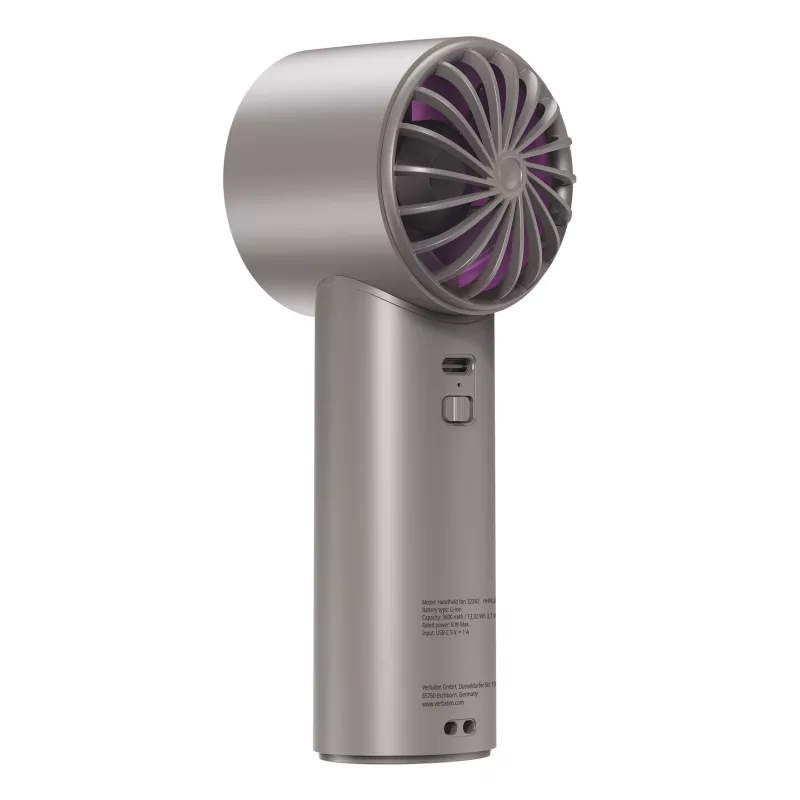 Verbatim Cool’n’Go IceTouch Handheld Fan Grey/Purple, Grey, Purple, 1 fan(s), Handheld fan, 1 pc(s), 8 W, Lithium-Ion (Li-Ion)