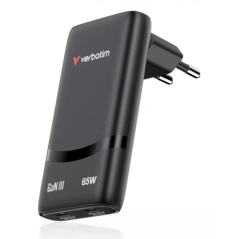 Verbatim Fold 'n' Go GaN Charger 65W EU plug Black, Indoor, AC, 20 V, Black