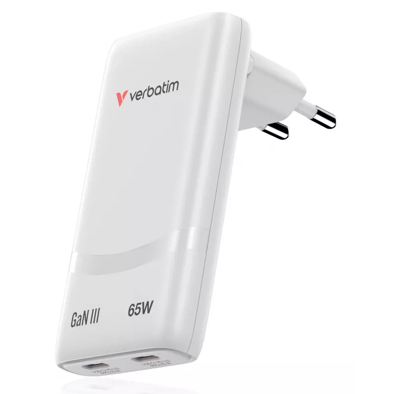 Verbatim Fold 'n' Go GaN Charger 65W EU plug White, Indoor, AC, 20 V, White