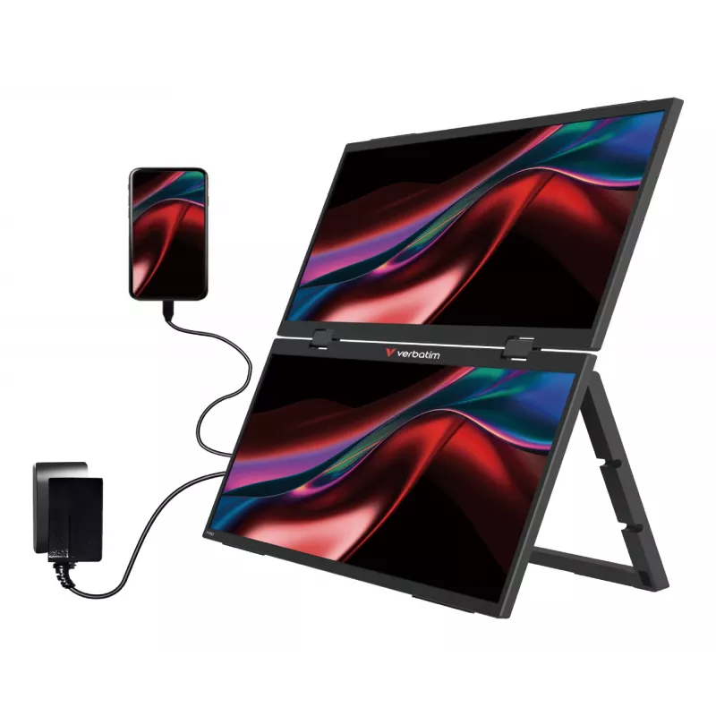 Verbatim Portable 15.6 inch FHD Dual Monitor Essentials, 39.6 cm (15.6 inch), LCD, 1920 x 1080 pixels, Full HD, 16:9, 10 ms