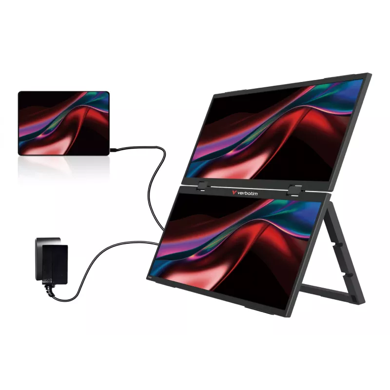 Verbatim Portable 15.6 inch FHD Dual Monitor Essentials, 39.6 cm (15.6 inch), LCD, 1920 x 1080 pixels, Full HD, 16:9, 10 ms