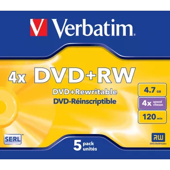 Verbatim VB-DPW44JC, DVD+RW, 120 mm, Jewel case, 5 pc(s), 4.7 GB
