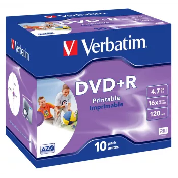 Verbatim DVD+R Wide Inkjet Printable ID Brand, DVD+R, 120 mm, Printable, Jewel case, 10 pc(s), 4.7 GB